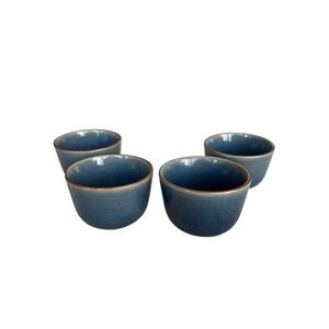 Set Of 4 Blue Ceramic Bowls Crackled Glaze  Siam Celadon Thailand